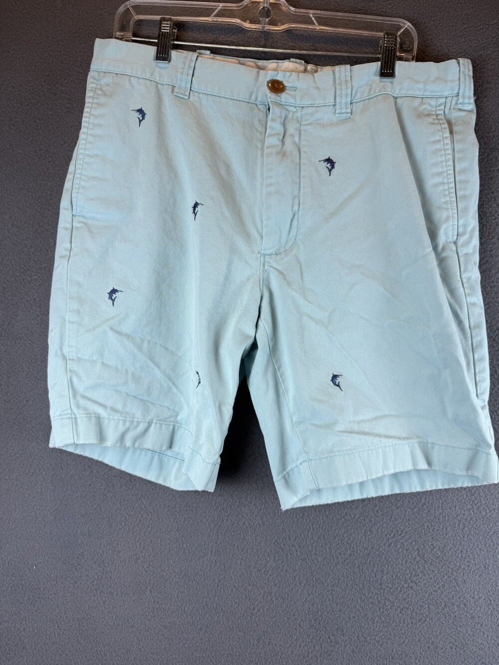 J Crew Shorts Men's Size 35 Light Blue Teal Marlin Swordfish Embroidered